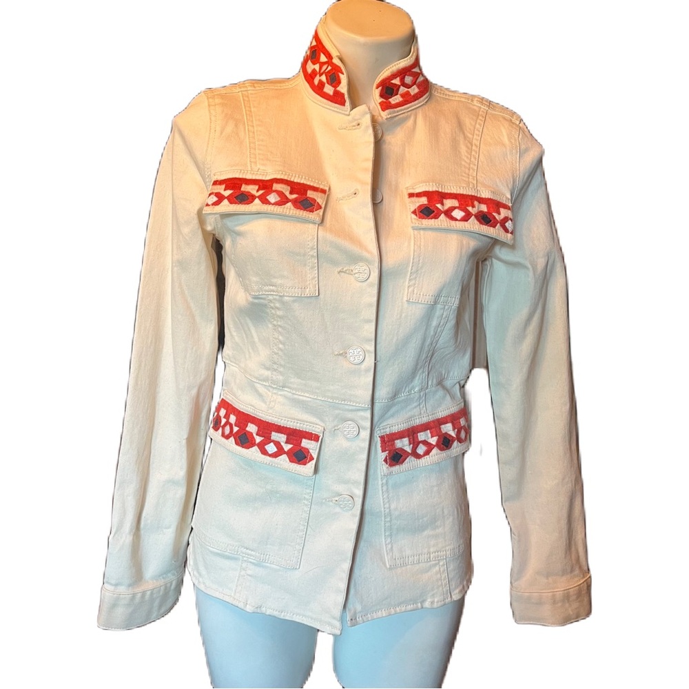Tory Burch Berkeley embroidered Sgt Pepper utilitarian jacket in cream XS